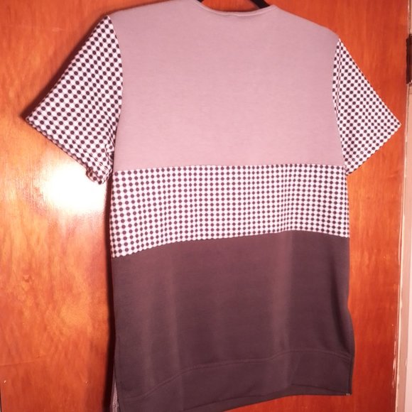 No Name Ring Zipper Soft Polka Dot Grey Shirt T-Shirt Gray Charcoal Black White - Picture 5 of 8